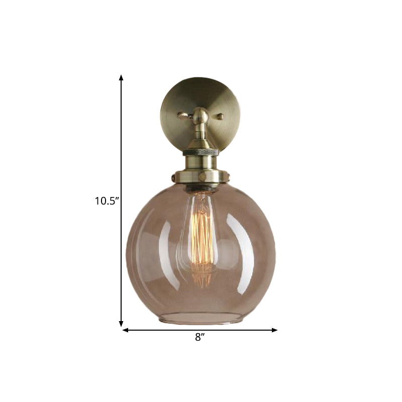 Sikunuo | 1 Light gray glass wall lamp Light industrial black/bridge/copper globe living room lighting fixture