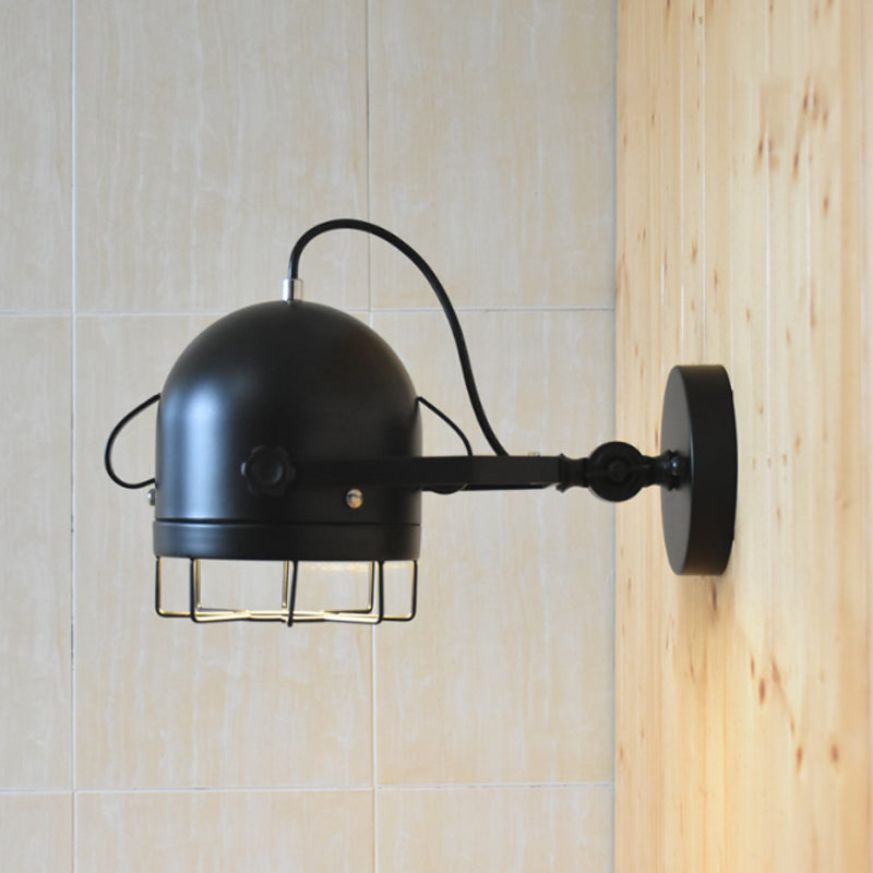 Sikunuo | Black 1 Head Wall Lighting Vintage Metal Dome Shade Adjustable Wall Lamp with Wire Frame for Hallway