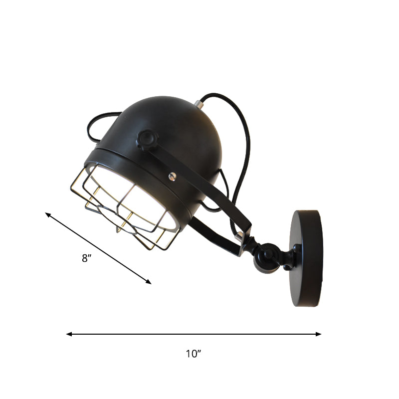 Sikunuo | Black 1 Head Wall Lighting Vintage Metal Dome Shade Adjustable Wall Lamp with Wire Frame for Hallway