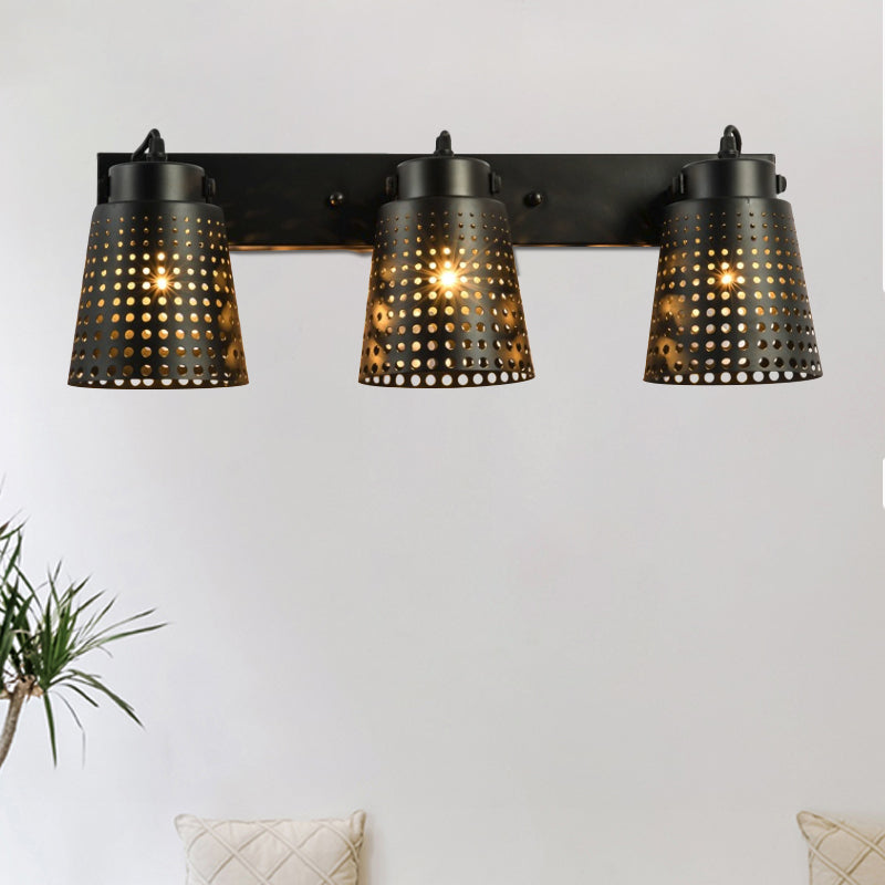 Sikunuo | Steel Wall Lamp with Hollow Design Industry 1/2/3-Head Indoor Rotating Wall Lamp in Black