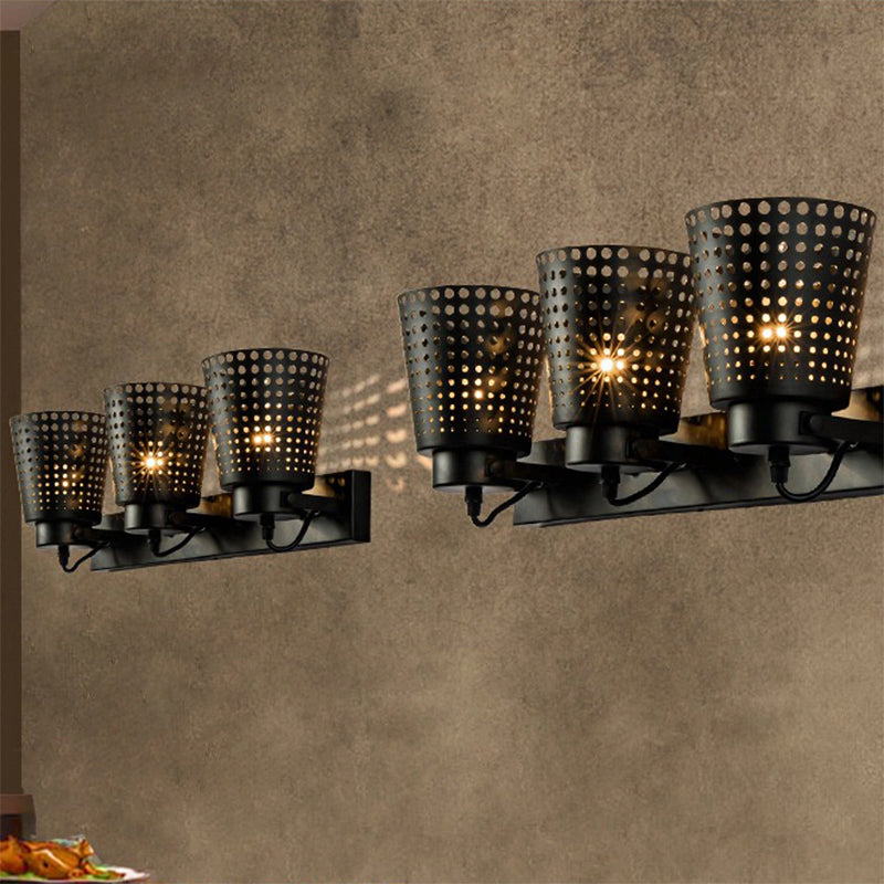 Sikunuo | Steel Wall Lamp with Hollow Design Industry 1/2/3-Head Indoor Rotating Wall Lamp in Black