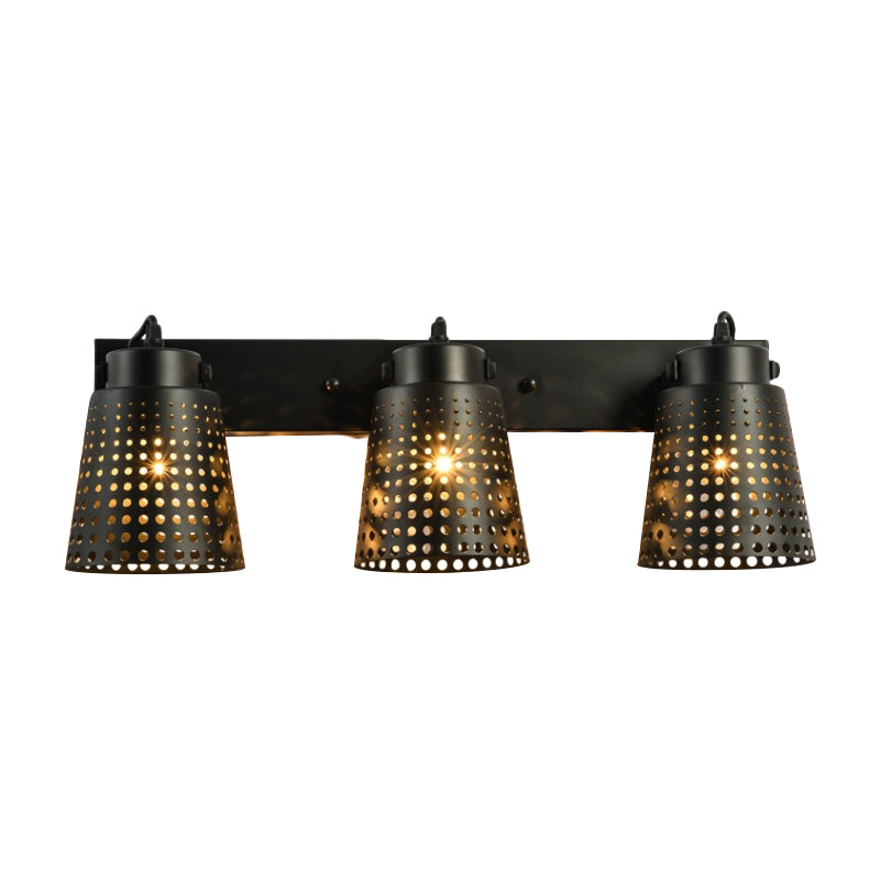 Sikunuo | Steel Wall Lamp with Hollow Design Industry 1/2/3-Head Indoor Rotating Wall Lamp in Black