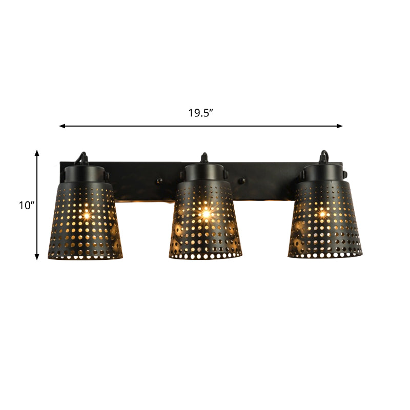 Sikunuo | Steel Wall Lamp with Hollow Design Industry 1/2/3-Head Indoor Rotating Wall Lamp in Black