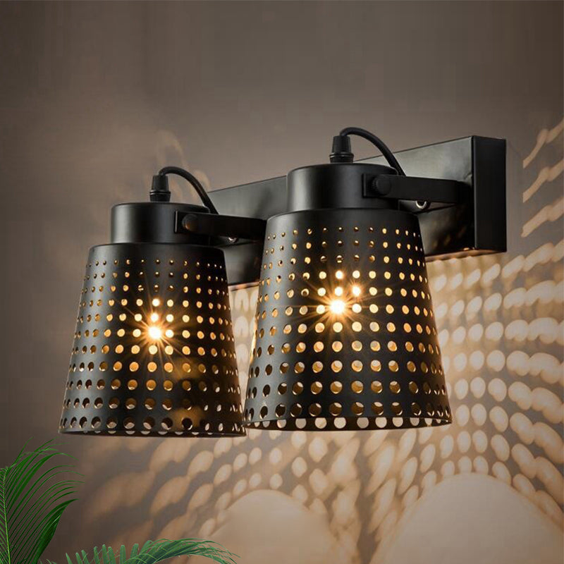 Sikunuo | Steel Wall Lamp with Hollow Design Industry 1/2/3-Head Indoor Rotating Wall Lamp in Black