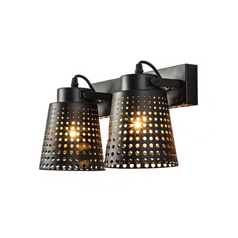 Sikunuo | Steel Wall Lamp with Hollow Design Industry 1/2/3-Head Indoor Rotating Wall Lamp in Black