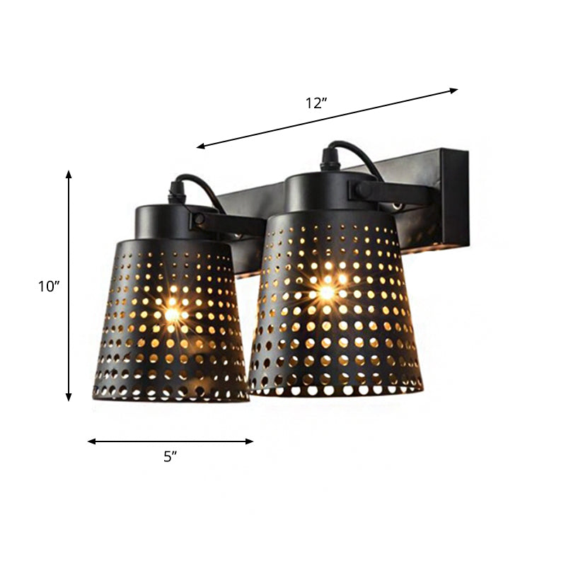 Sikunuo | Steel Wall Lamp with Hollow Design Industry 1/2/3-Head Indoor Rotating Wall Lamp in Black