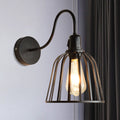 Sikunuo | Gooseneck Arm Metal Wall Light with Bell Cage Shade Retro 1 Light Dining Room Wall Lamp in Black