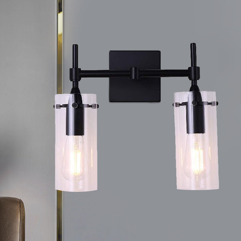 Sikunuo | Clear Glass Tube Wall Lighting Kitchen Bathroom 2 Lights Antique Wall Lamp in Black