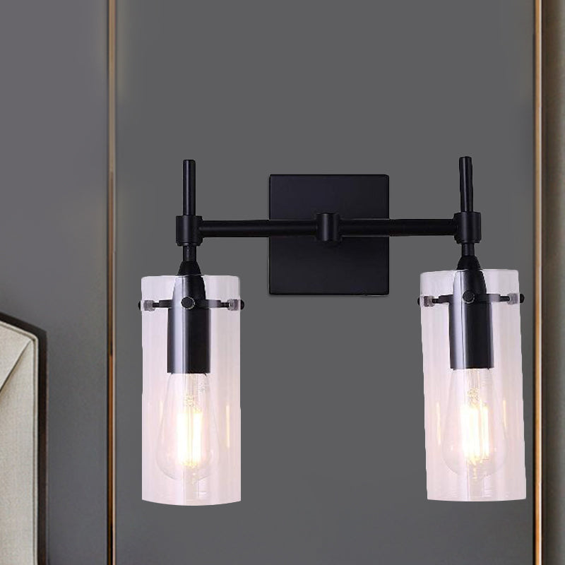Sikunuo | Clear Glass Tube Wall Lighting Kitchen Bathroom 2 Lights Antique Wall Lamp in Black