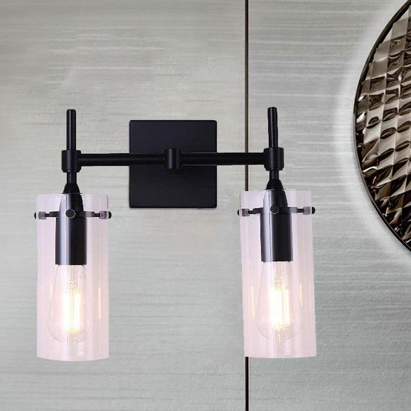 Sikunuo | Clear Glass Tube Wall Lighting Kitchen Bathroom 2 Lights Antique Wall Lamp in Black