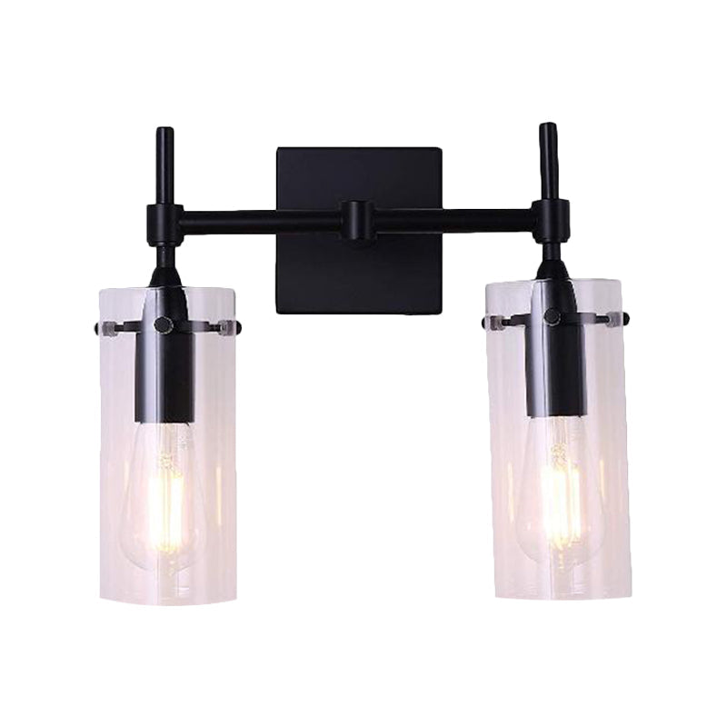 Sikunuo | Clear Glass Tube Wall Lighting Kitchen Bathroom 2 Lights Antique Wall Lamp in Black