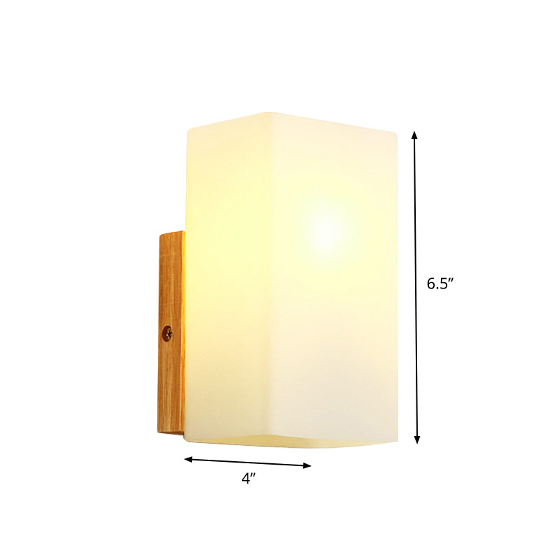 Sikunuo | Cube Wall Mount Light Fixture Minimalism Opal Glass 1 Main Color Beige Surface Wall Lamp with Wooden Detail