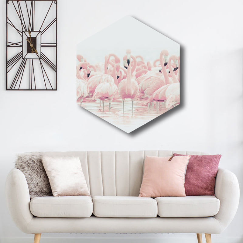 Sikunuo | Flamingo Canvas Print Home Interior Photography Tropical Animal Wall Art in Pink, Layered