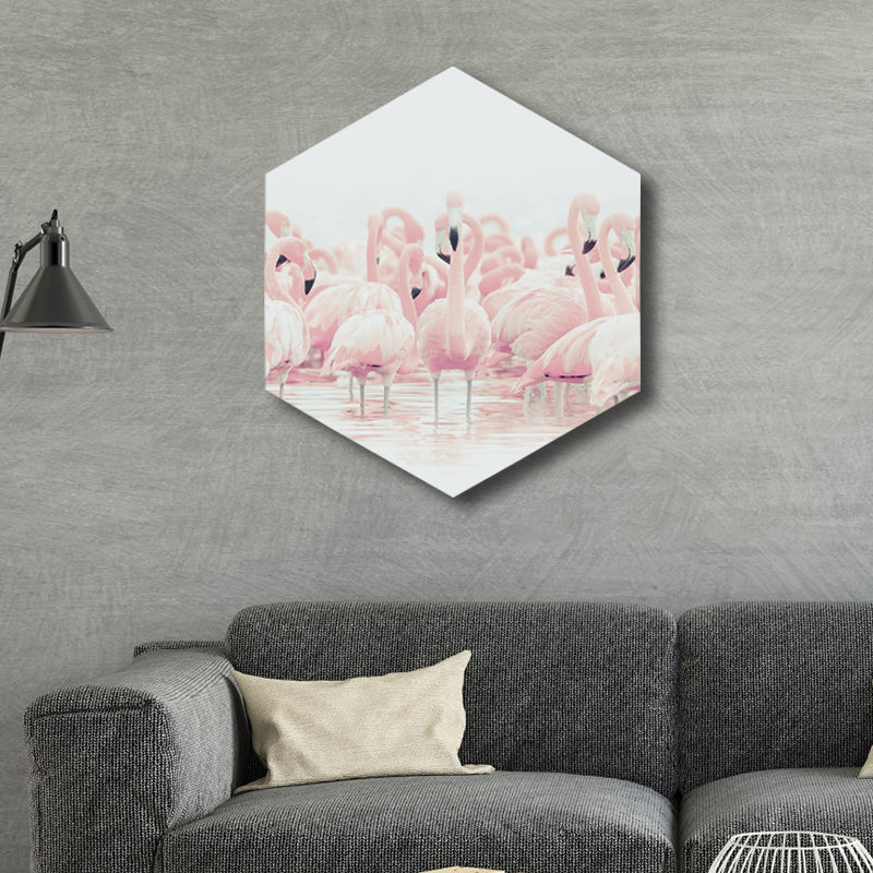 Sikunuo | Flamingo Canvas Print Home Interior Photography Tropical Animal Wall Art in Pink, Layered