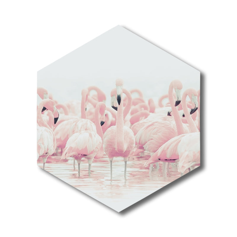 Sikunuo | Flamingo Canvas Print Home Interior Photography Tropical Animal Wall Art in Pink, Layered