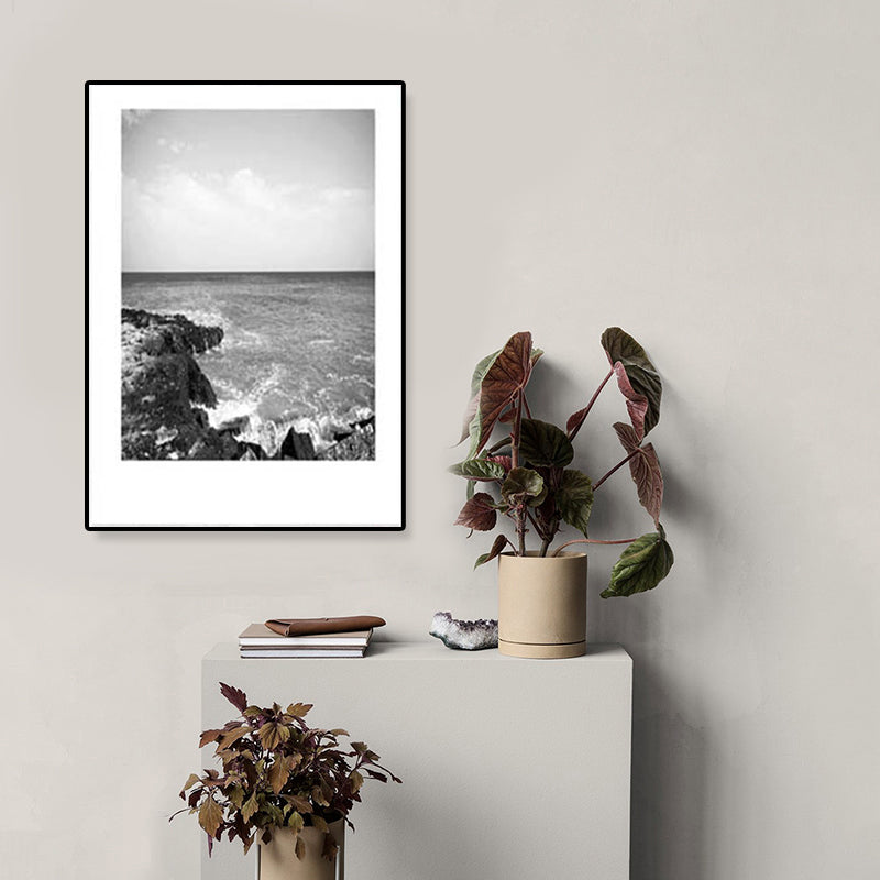 Sikunuo | Tropical Rocky Bay Seascape Canvas Print Dark Color Texture Wall Art for the Living Room