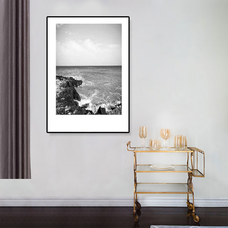 Sikunuo | Tropical Rocky Bay Seascape Canvas Print Dark Color Texture Wall Art for the Living Room