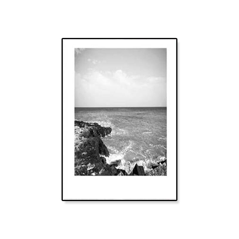 Sikunuo | Tropical Rocky Bay Seascape Canvas Print Dark Color Texture Wall Art for the Living Room