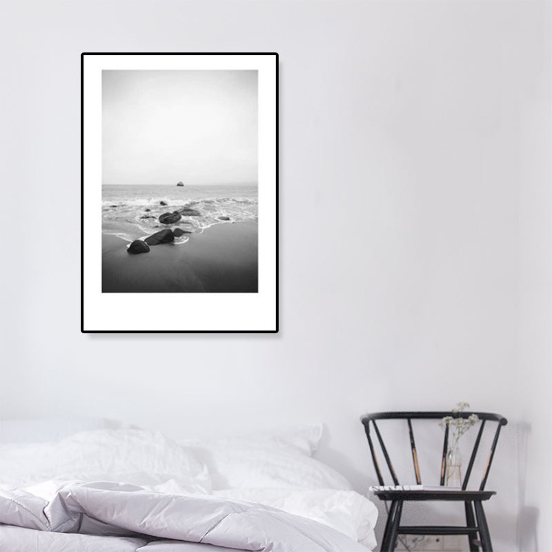 Sikunuo | Tropical Rocky Bay Seascape Canvas Print Dark Color Texture Wall Art for the Living Room