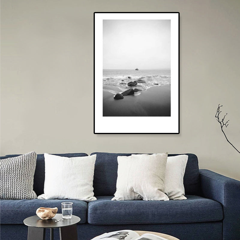 Sikunuo | Tropical Rocky Bay Seascape Canvas Print Dark Color Texture Wall Art for the Living Room