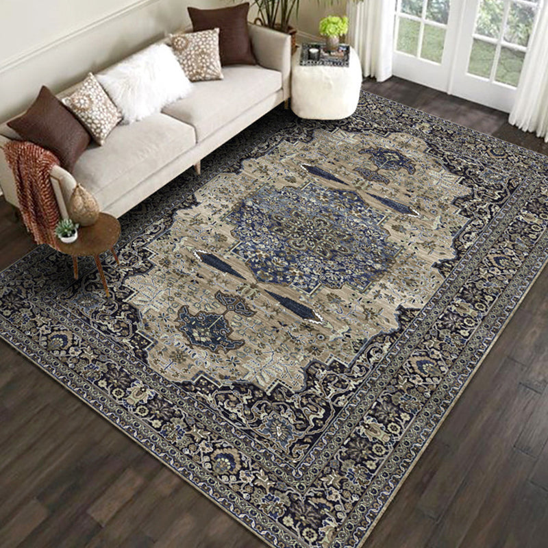 Sikunuo | Shabby Chic Floral Pattern Rug Multi-Color Polyester Rug Non-Slip Back Washable Pet-Friendly Flooring for Home