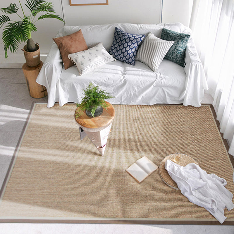 Sikunuo | Simple Rustic Carpet Brown Solid Carpet Washable Pet Friendly Non-Slip Back Rug for the Living Room