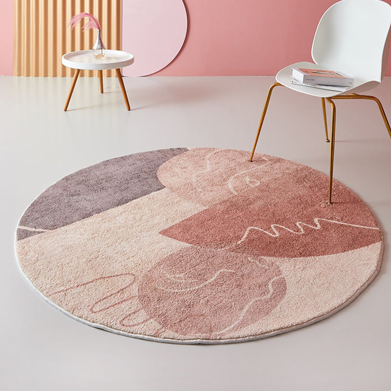 Sikunuo | Modernist Abstract Carpet Pink Polyester Carpet Non-Slip Pet Friendly Washable Area Rug for Living Room