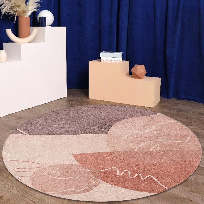Sikunuo | Modernist Abstract Carpet Pink Polyester Carpet Non-Slip Pet Friendly Washable Area Rug for Living Room