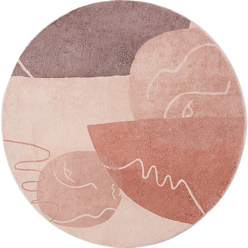 Sikunuo | Modernist Abstract Carpet Pink Polyester Carpet Non-Slip Pet Friendly Washable Area Rug for Living Room