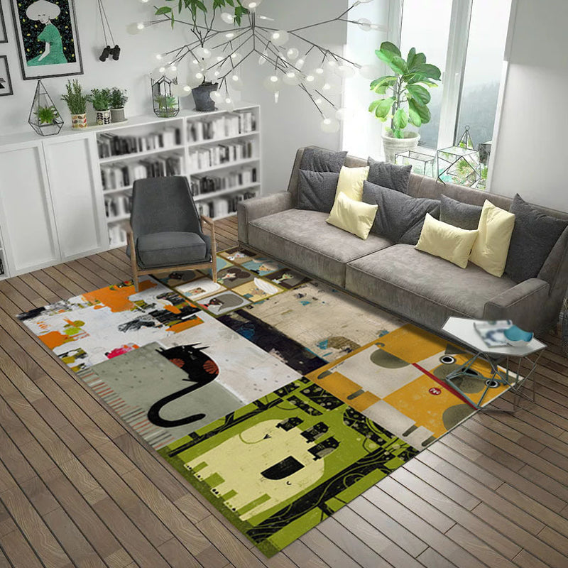 Sikunuo | Multicolor Abstract Carpet Polyester Industrial Carpet Pet Friendly Washable Non-Slip Rug for Living Room
