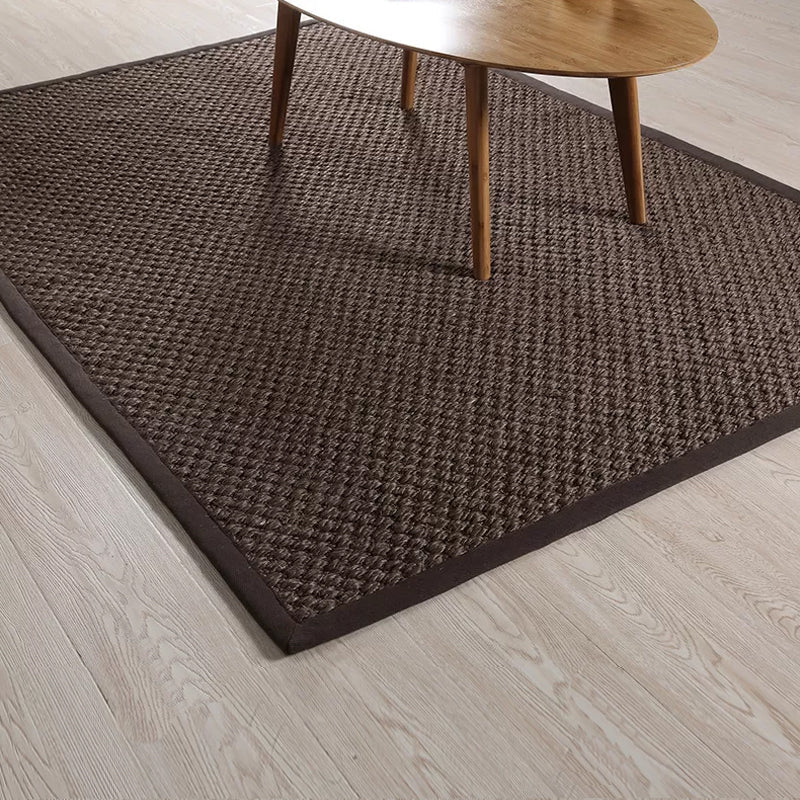 Sikunuo | Rustic Solid Color Rug Dark Brown Sisal Rug Non-slip Pet Friendly Washable Area Rug for Living Room