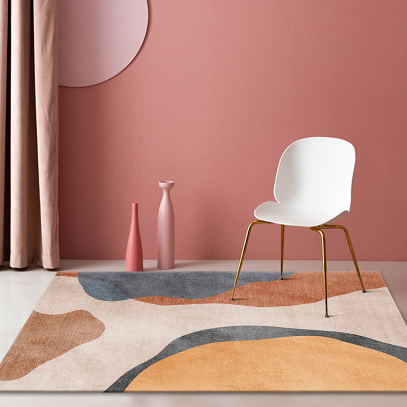 Sikunuo | Multicolour Bedroom Rug Contemporary Color Block Rug Polyester Washable Non-slip Underlay Pet Friendly Rug
