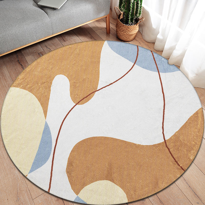 Sikunuo | Modernist Color Block Carpet Brown Polyester Carpet Non-Slip Pet-Friendly Washable Area Rug for Living Room