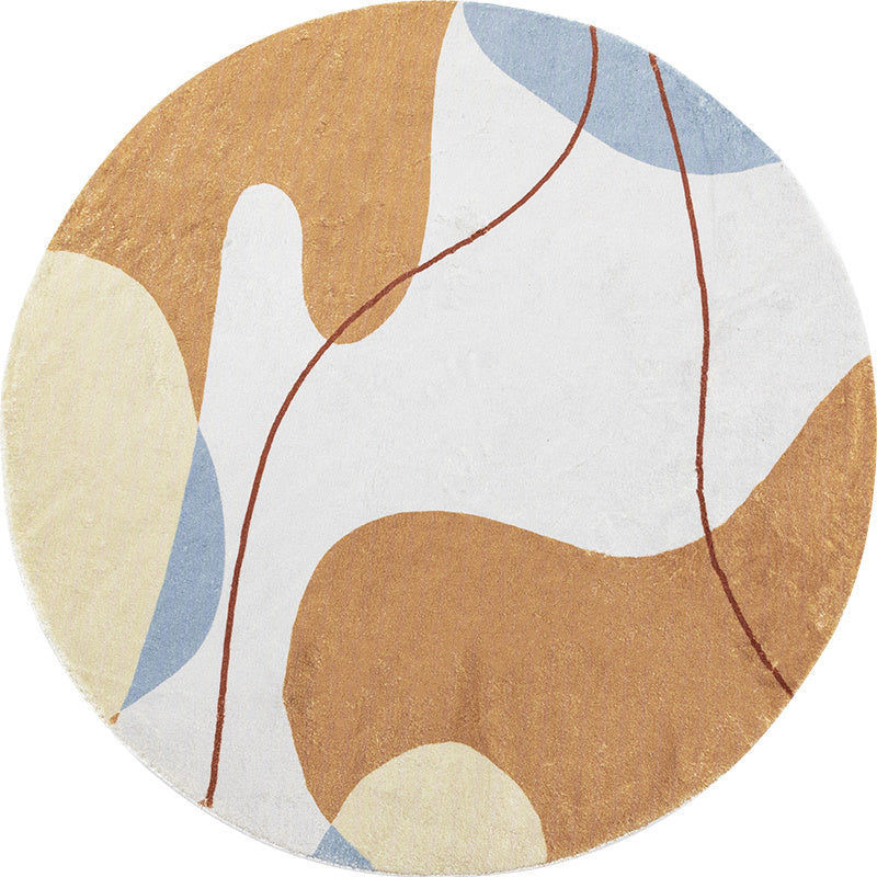 Sikunuo | Modernist Color Block Carpet Brown Polyester Carpet Non-Slip Pet-Friendly Washable Area Rug for Living Room