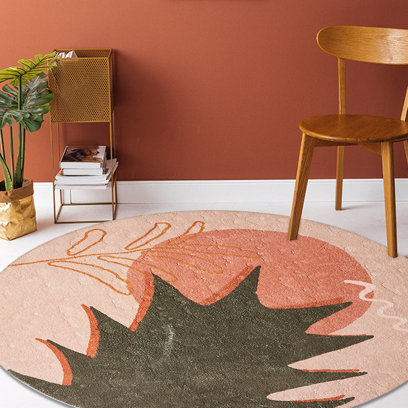 Sikunuo | Red and Pink Abstract Carpet Polyester Modern Carpet Pet-Friendly Washable Non-Slip Carpet for the Living Room