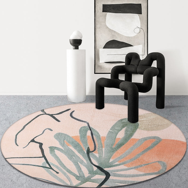 Sikunuo | Red and Pink Abstract Carpet Polyester Modern Carpet Pet-Friendly Washable Non-Slip Carpet for the Living Room