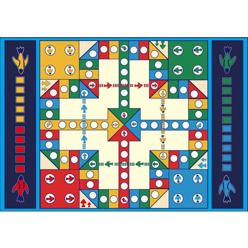 Sikunuo | Blue Children's Room Carpet Kids Chessboard Pattern Carpet Polyester Washable Non-Slip Backing Pet-Friendly Carpet