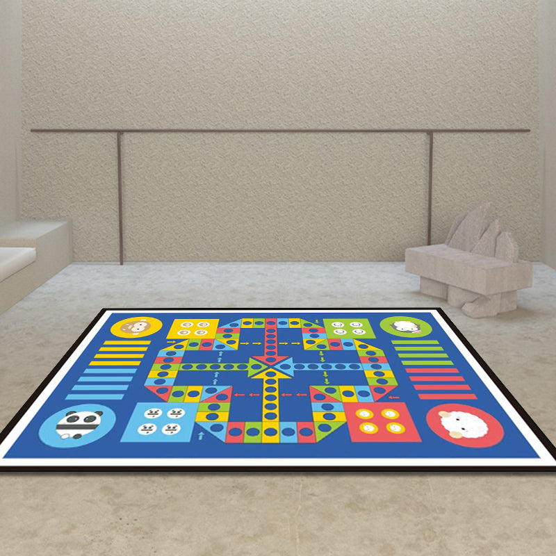 Sikunuo | Blue Children's Room Carpet Kids Chessboard Pattern Carpet Polyester Washable Non-Slip Backing Pet-Friendly Carpet