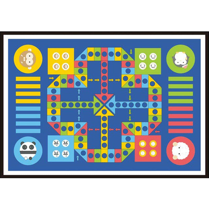 Sikunuo | Blue Children's Room Carpet Kids Chessboard Pattern Carpet Polyester Washable Non-Slip Backing Pet-Friendly Carpet