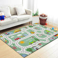 Sikunuo | Kids Street Pattern Rug with Car Green Polyester Rug Non-Slip Pet Friendly Washable Rug for the Children's Room