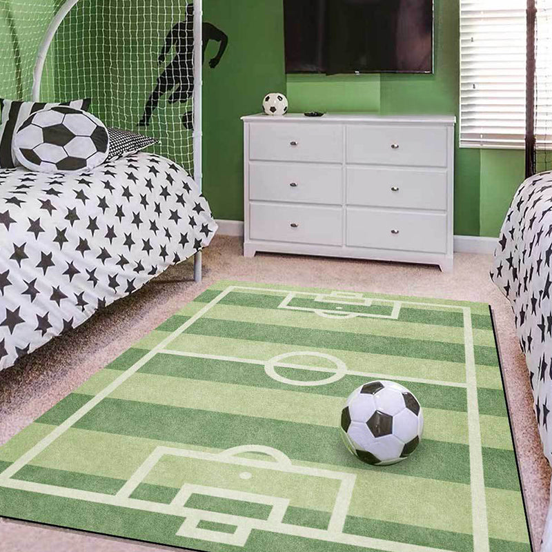 Sikunuo | Creative Football Field Pattern Rug Green Kids Rug Polyester Pet Friendly Washable Non-slip Area Rug for Decoration