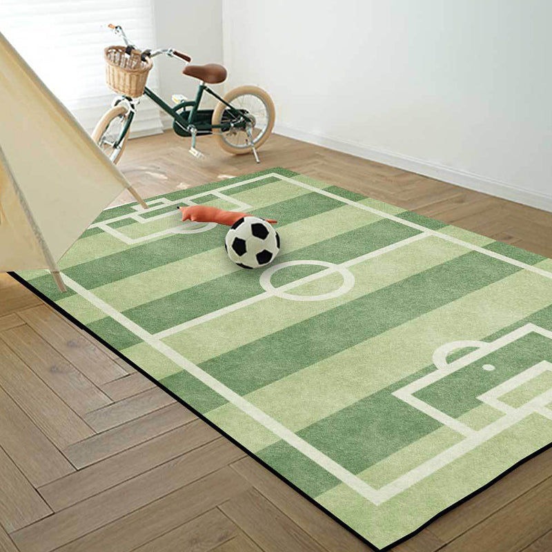 Sikunuo | Creative Football Field Pattern Rug Green Kids Rug Polyester Pet Friendly Washable Non-slip Area Rug for Decoration