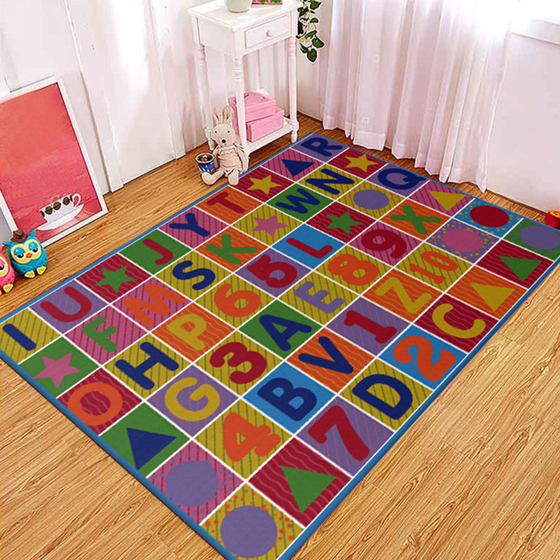 Sikunuo | Multicolored Letter Pattern Rug Polyester Kids Rug Pet Friendly Washable Non-Slip Rug for the Bedroom