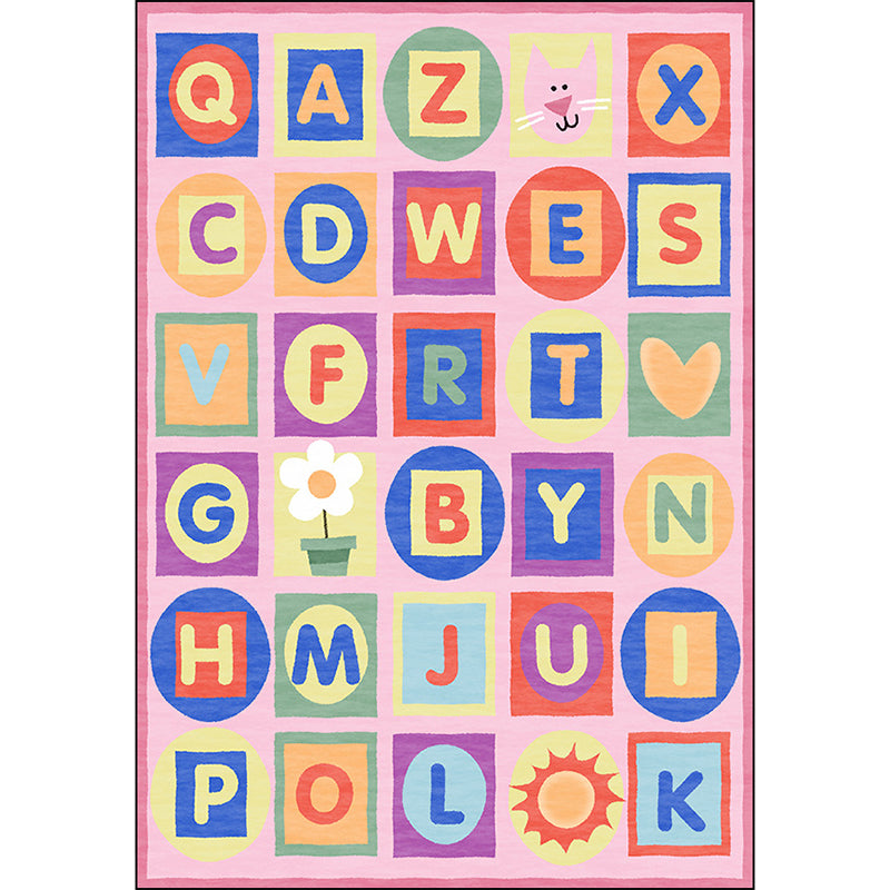 Sikunuo | Multicolor Kids Rug Letter Pattern Rug Polyester Washable Non-Slip Bottom Pet-Friendly Rug