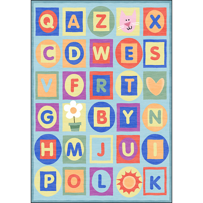 Sikunuo | Multicolor Kids Rug Letter Pattern Rug Polyester Washable Non-Slip Bottom Pet-Friendly Rug