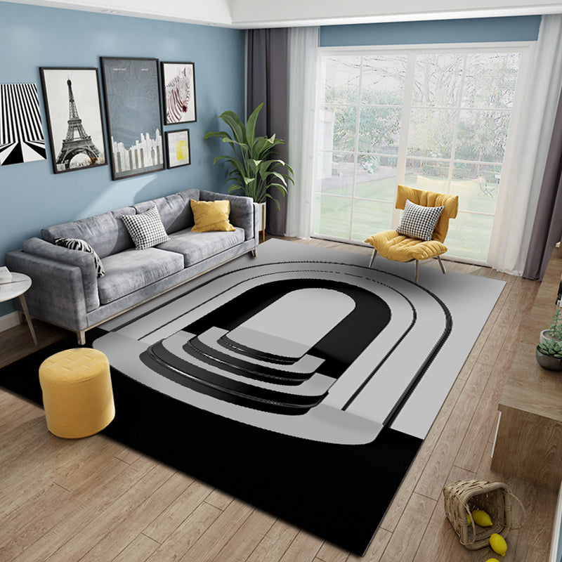 Sikunuo | Multicolour Bedroom Rug Contemporary Color Block Rug Polyester Washable Non-slip Underlay Pet Friendly Rug