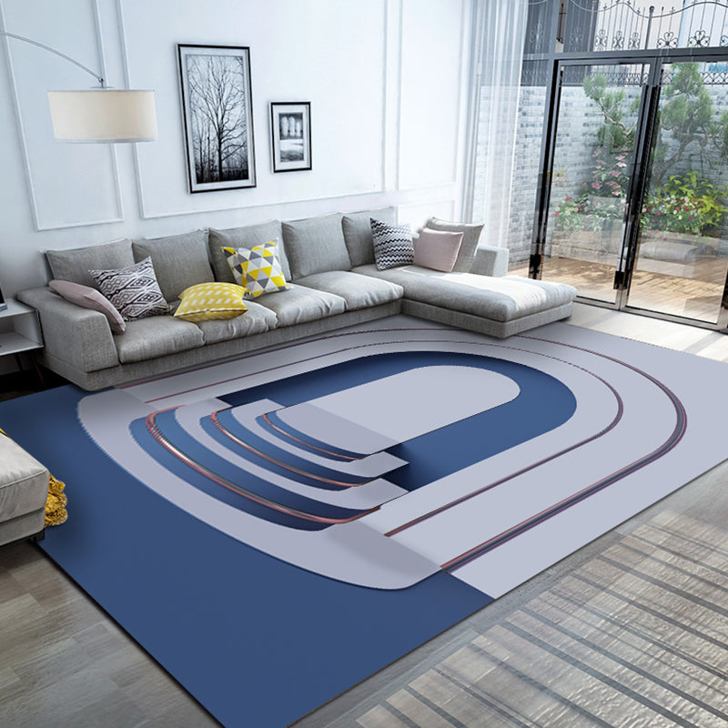 Sikunuo | Multicolour Bedroom Rug Contemporary Color Block Rug Polyester Washable Non-slip Underlay Pet Friendly Rug