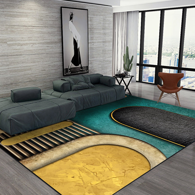 Sikunuo | Multicolour Bedroom Rug Contemporary Color Block Rug Polyester Washable Non-slip Underlay Pet Friendly Rug