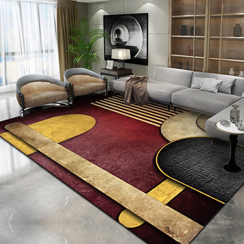 Sikunuo | Multicolour Bedroom Rug Contemporary Color Block Rug Polyester Washable Non-slip Underlay Pet Friendly Rug