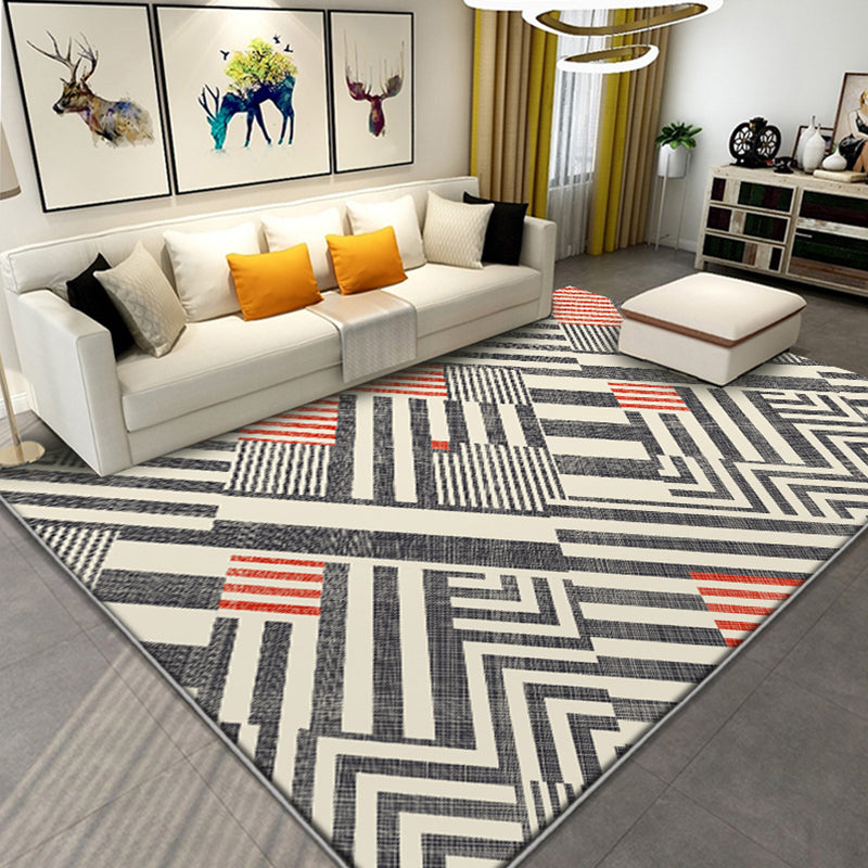Sikunuo | Novelty Geometric Pattern Rug with Stripes Multicolor Polyester Rug Non-Slip Pet Friendly Washable Rug for Living Room
